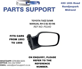 Toyota Tazz Door Mirror Manual RH E B1 93-96