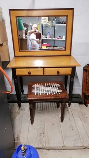 Imbuia and yellow wood table with mirror