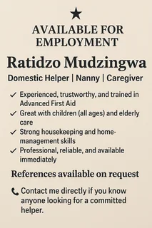 Looking for A job as a domestic helper nanny or caregiver