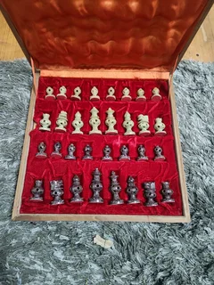 Handmade Chess set, marble, wood and soapstone.