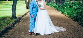 Bespoke satin wedding dress (size small)