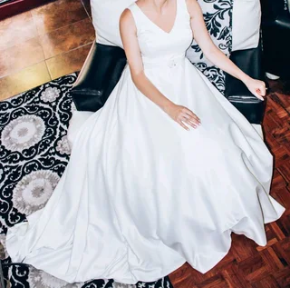 Bespoke satin wedding dress (size small)