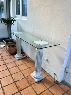 Doric Column Glass Top Console Table