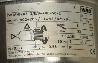 WILO PUMP MOTOR MHI203-1/E/3-400-50-2