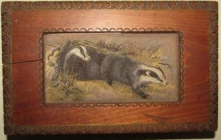 J &amp; J Cash Hand Carved Hinged Wooden Box with Woven Image of Forest Animals made in Tatra Poland