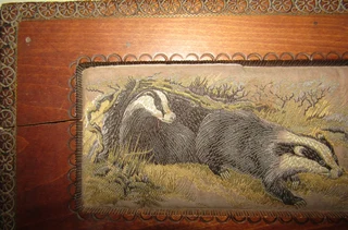 J &amp; J Cash Hand Carved Hinged Wooden Box with Woven Image of Forest Animals made in Tatra Poland