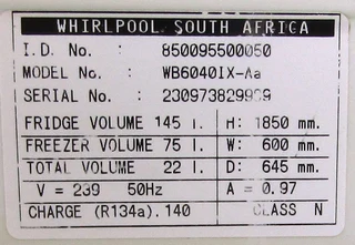 Whirlpool WB6040IX-Aa Refrigirator/Freezer - needs attention!