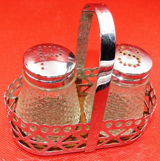 Glass Salt & Pepper Shakers in Basket