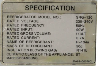 Samsung SRG-120 113l Under Counter Fridge