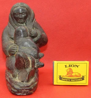 Inuit with Child Soapstone Sculpture - A Wolf Original