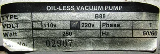 Oil-Less Piston Vacuum Pump - 250W B88