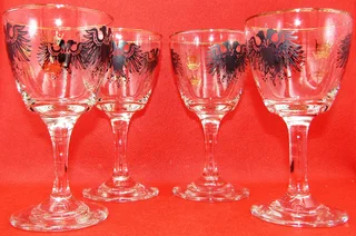 Vintage Liqueur Goblets - Double Headed Eagle with Gold Crown x 4