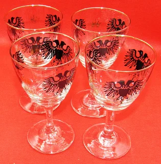 Vintage Liqueur Goblets - Double Headed Eagle with Gold Crown x 4
