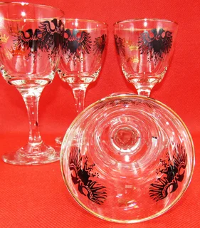 Vintage Liqueur Goblets - Double Headed Eagle with Gold Crown x 4