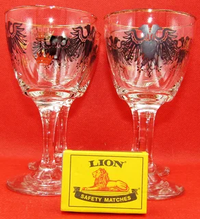 Vintage Liqueur Goblets - Double Headed Eagle with Gold Crown x 4
