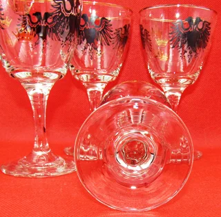 Vintage Liqueur Goblets - Double Headed Eagle with Gold Crown x 4