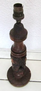 Hand Carved African Lamp - Solid Wood