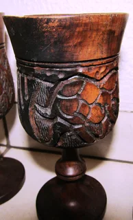 Hand Carved African Wine Goblets - Solid Wood