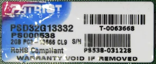 2GB DDR3 Patriot RAM Module