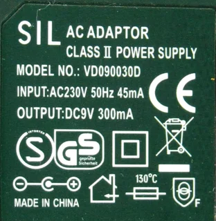 Power Supply / Charger 9V 300mA VD090030D