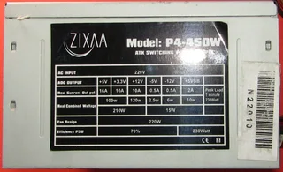 Zixaa P4-450w Atx Switching Power Supply