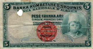 Bank Note - Albania 5 Pese Franka Ari