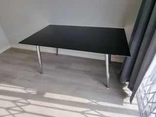 Black Glass 6-Seater Dining Table with Chrome Legs