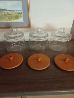 Cookie Jar, 3 l, heavy duty with Glass lid and Wooden lid