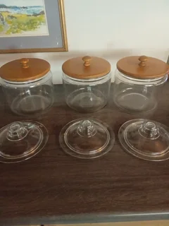 Cookie Jar, 3 l, heavy duty with Glass lid and Wooden lid