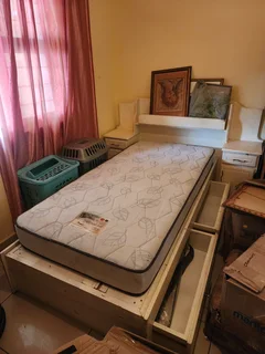 Single Bed with 2 Storage Drawers, Headboard + 2 Bedside Tables