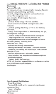 Franchise restaurant manager required - Somerset West/Strand area