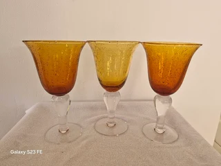 Beautiful, Vintage Artland Mexico, 3 x Amber Goblets !