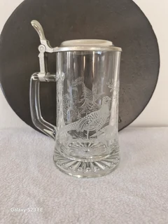 Bargain ! Circa 1950s, German Made, Etched glass Beer Mug !