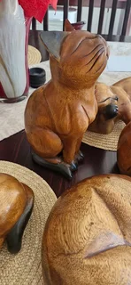 For Cat Lovers ! Superb 5 x Hand Carved Wallnut Wood Cats Figures !
