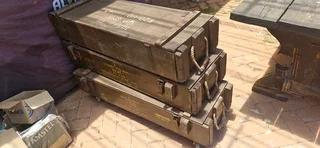 Rare Bargain ! 3 x Vintage 105mm ammo wooden cases in good condition !