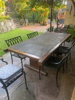 Patio Dining Set with Six Cast Iron Chairs
