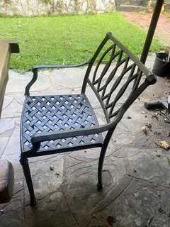 Six Cast Iron Chairs with Cushions
