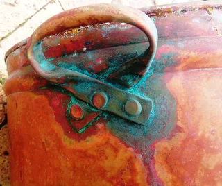 Vintage large copper and brass cauldron