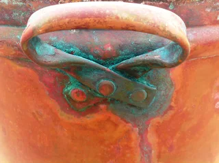 Vintage large copper and brass cauldron