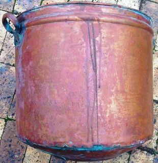 Vintage large copper and brass cauldron