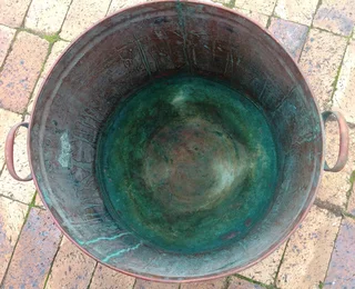 Vintage large copper and brass cauldron