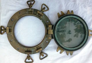 Vintage ships brass portholes from Foundry Fontanini 1933, Udine, Italy