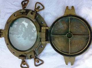 Vintage ships brass portholes from Foundry Fontanini 1933, Udine, Italy