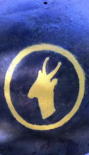 Brodie helmet featuring COPY of hand painted emblem of first South African Infantry Brigade 1916