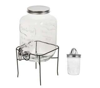 Glass Drink Dispenser with Metal Stand &amp; Citrus Juicer Set
