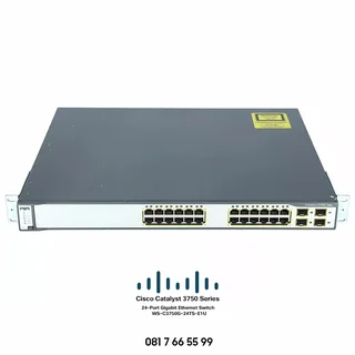 Cisco Catalyst 3750 (WS-C3750G-24TS-E1U) Switch - 24x 10/100/1000 Ports, 4 SFP, IPS Image. 1RU
