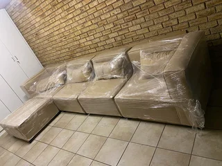 Spacious Brand New Tan L-Shaped Couch (Never Used)