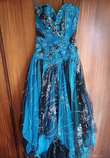 Cerulean Blue &amp; Black beaded &amp; sequined Matric farewell event evening dress size Medium