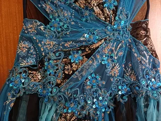 Cerulean Blue &amp; Black beaded &amp; sequined Matric farewell event evening dress size Medium