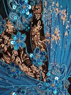 Cerulean Blue &amp; Black beaded &amp; sequined Matric farewell event evening dress size Medium